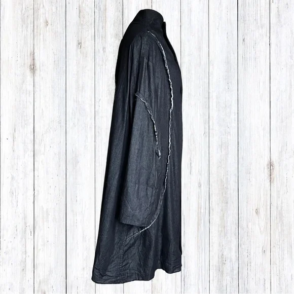 Moyuru Indigo Denim Collard Trench Coat 100% Cotton Japanese 213487 M One Size - Picture 4 of 16